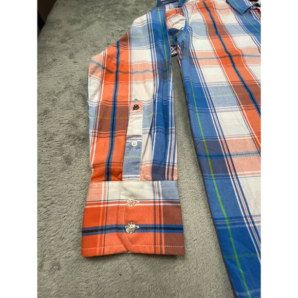 Southpole Signature Series Mens Large Blue & Orange Plaid Long Sleeve Shirt Y2K - Picture 10 of 12